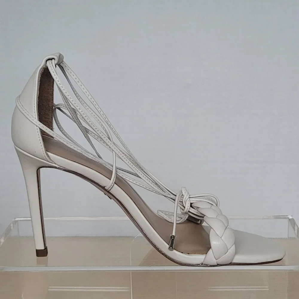 Banana Republic Treccia Braided Bone Leather Strappy Stiletto Heels Size 7M